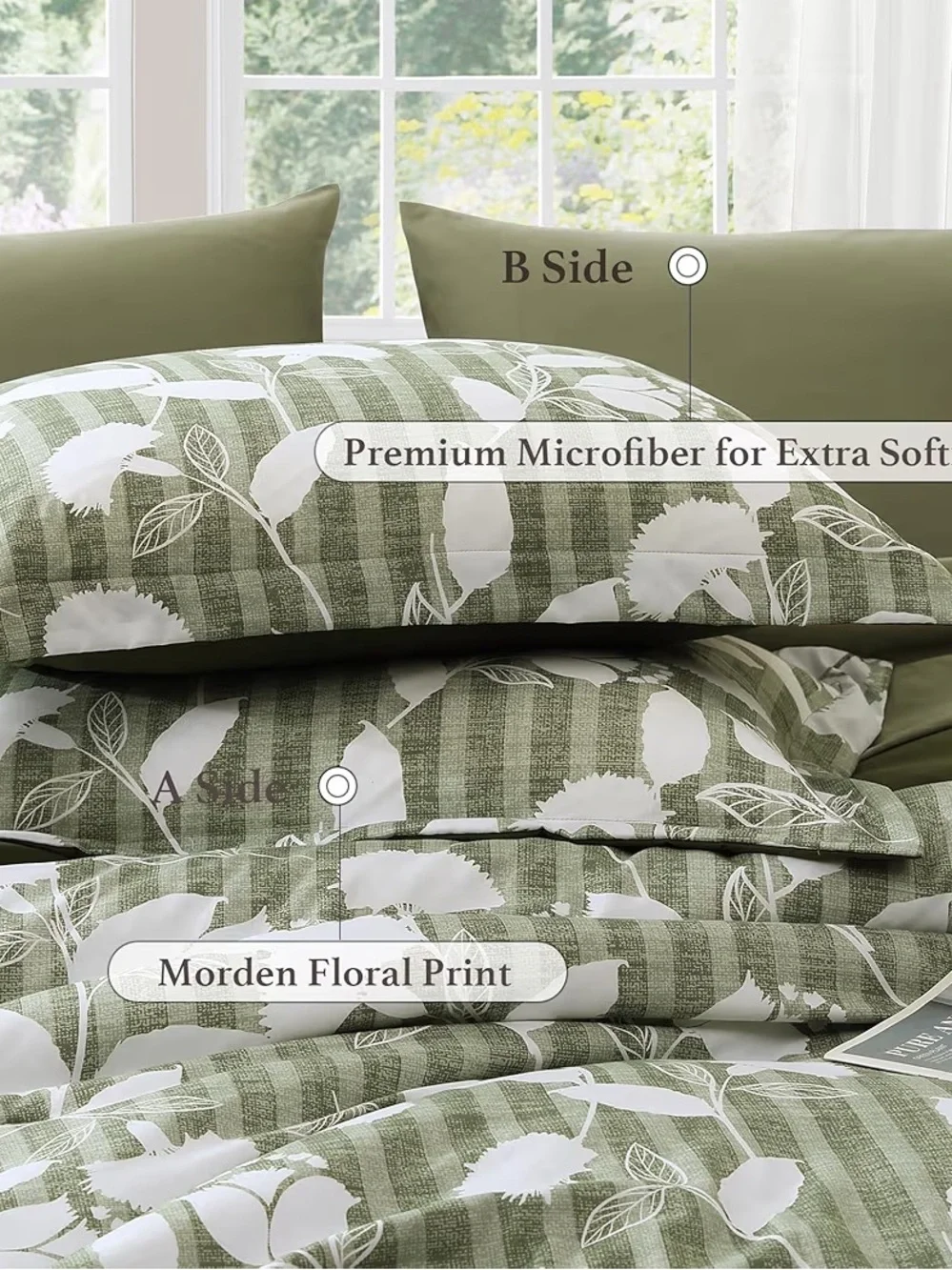 BLOOMHAVEN King Sheet Set -6 Pieces Olive Green Set For All Seasons, King